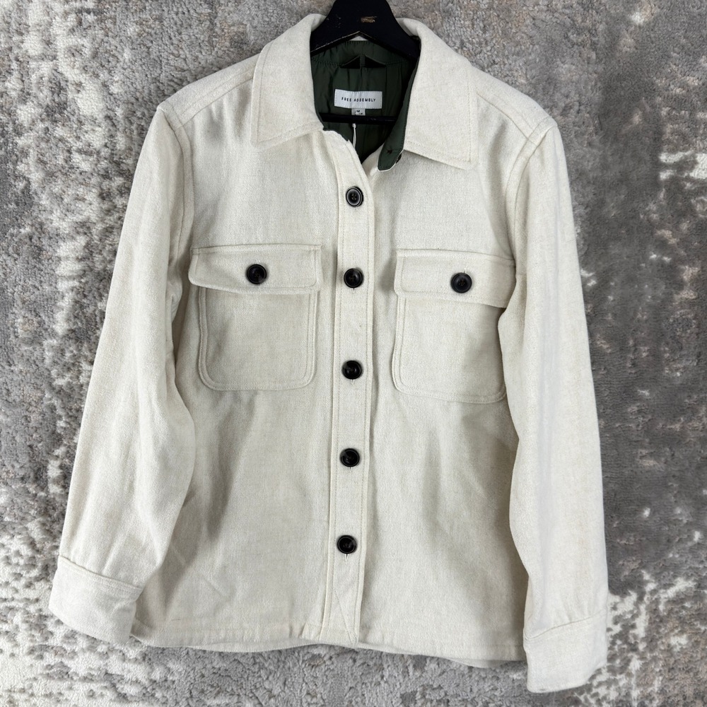 New Free Assembly Size M Recycled Wool Blend Shacket Shirt Jacket Cream Women